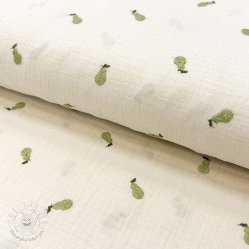 Dvojitá gázovina/mušelín EMBROIDERY Fruit natural green