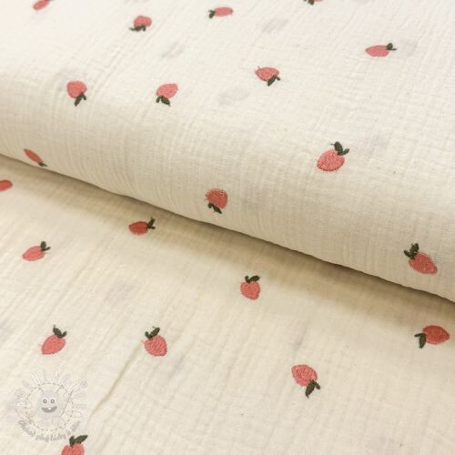 Dvojitá gázovina/mušelín EMBROIDERY Fruit natural peach