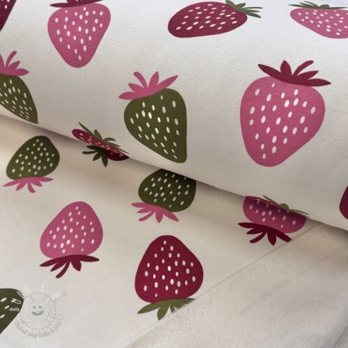 Teplákovina počesaná JOGGING Strawberries ecru
