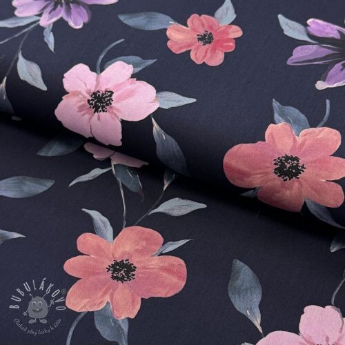 Bavlnená látka VISCOSE Flowers navy digital print