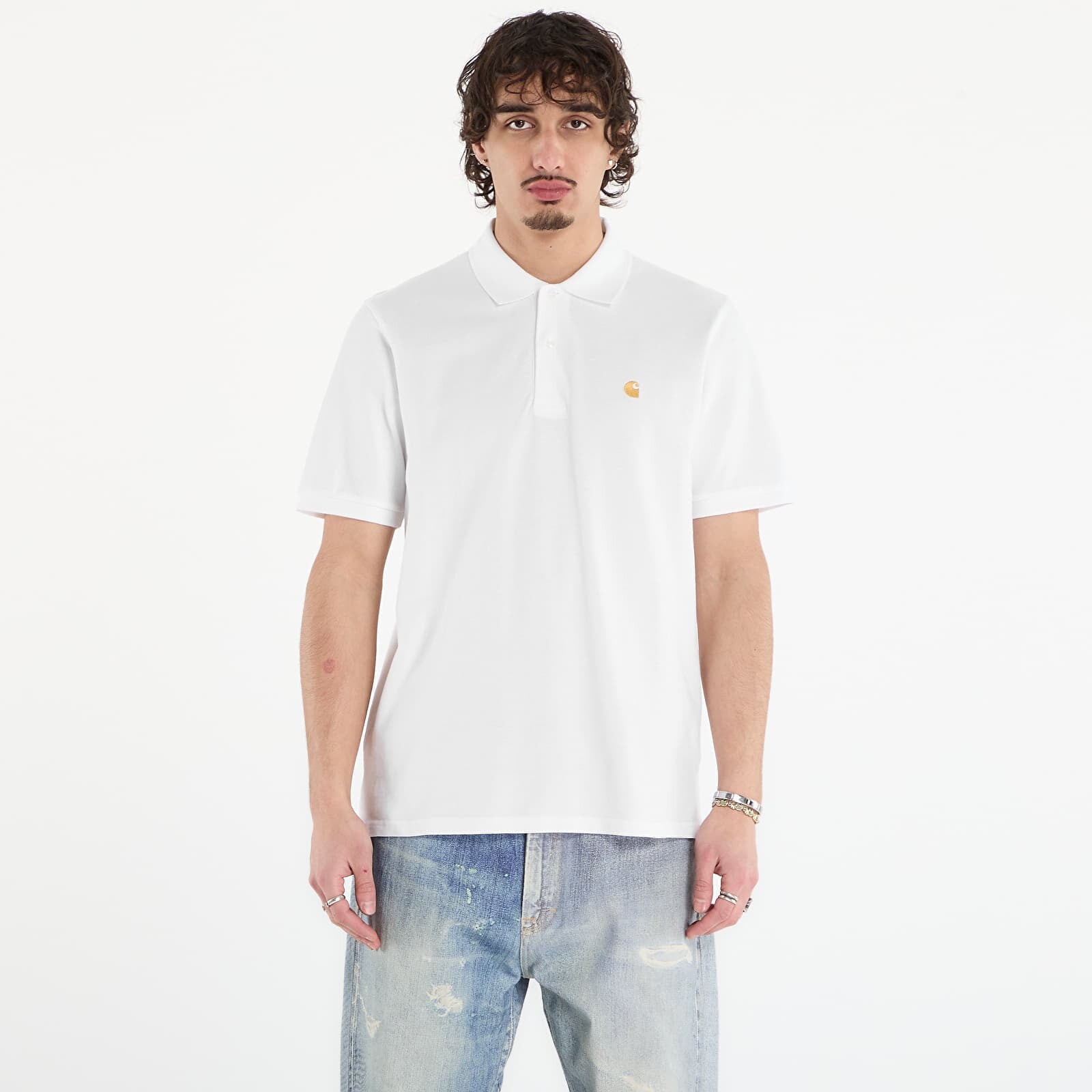 Tričko Carhartt WIP S/S Chase Pique Polo UNISEX White/ Gold XXL
