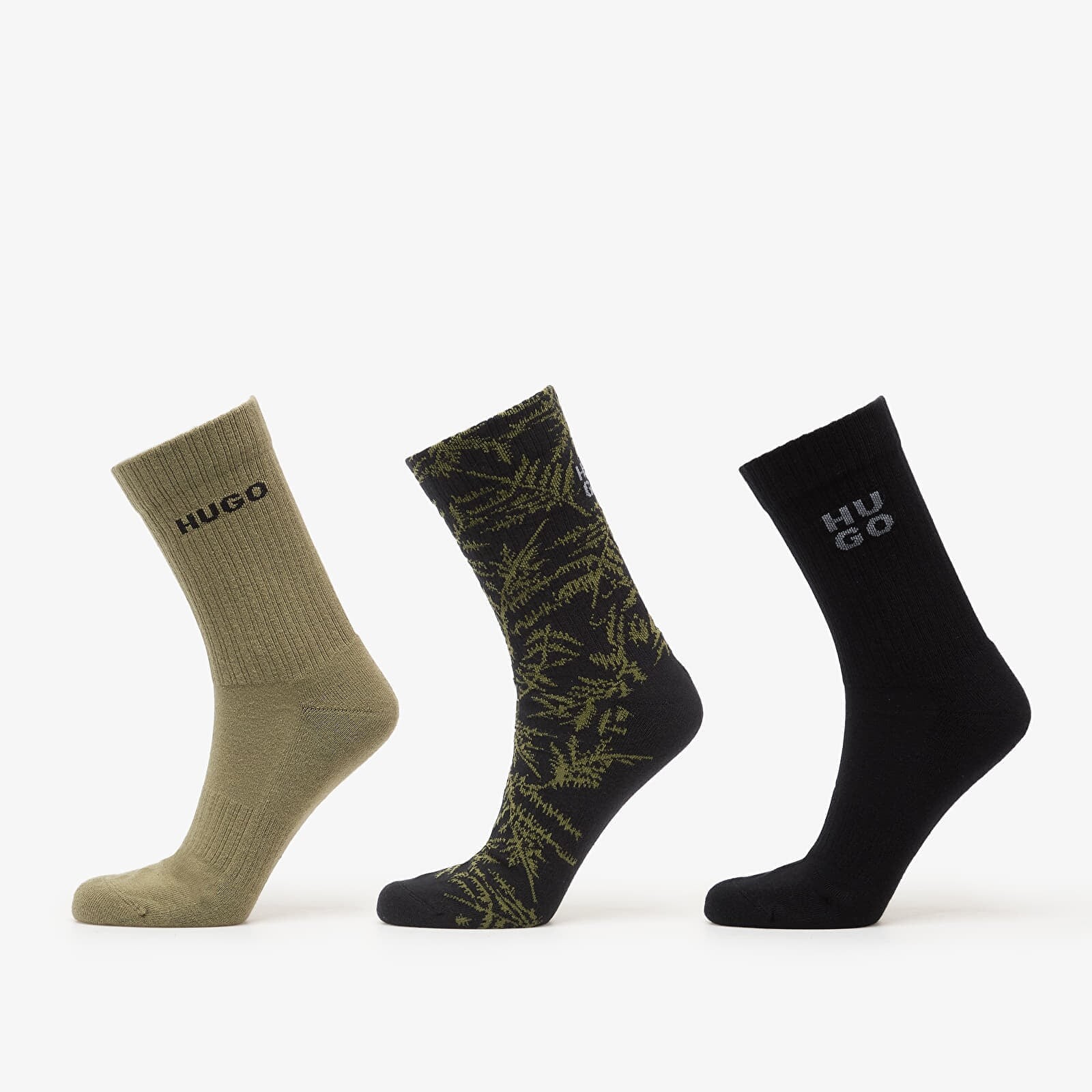 Ponožky Hugo Boss Qs Rib Fern Socks 3-Pack Black 40-46