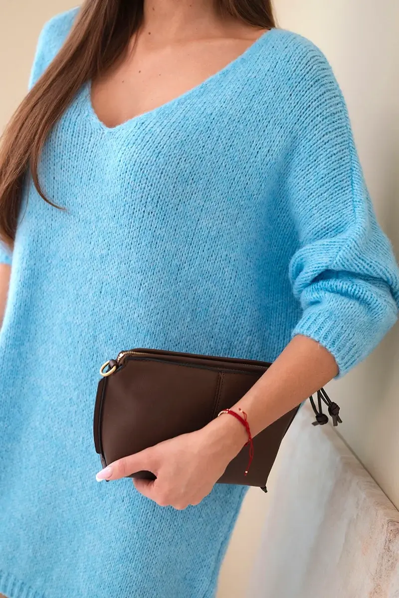 Plus Size dámske šaty s V-výstrihom modré