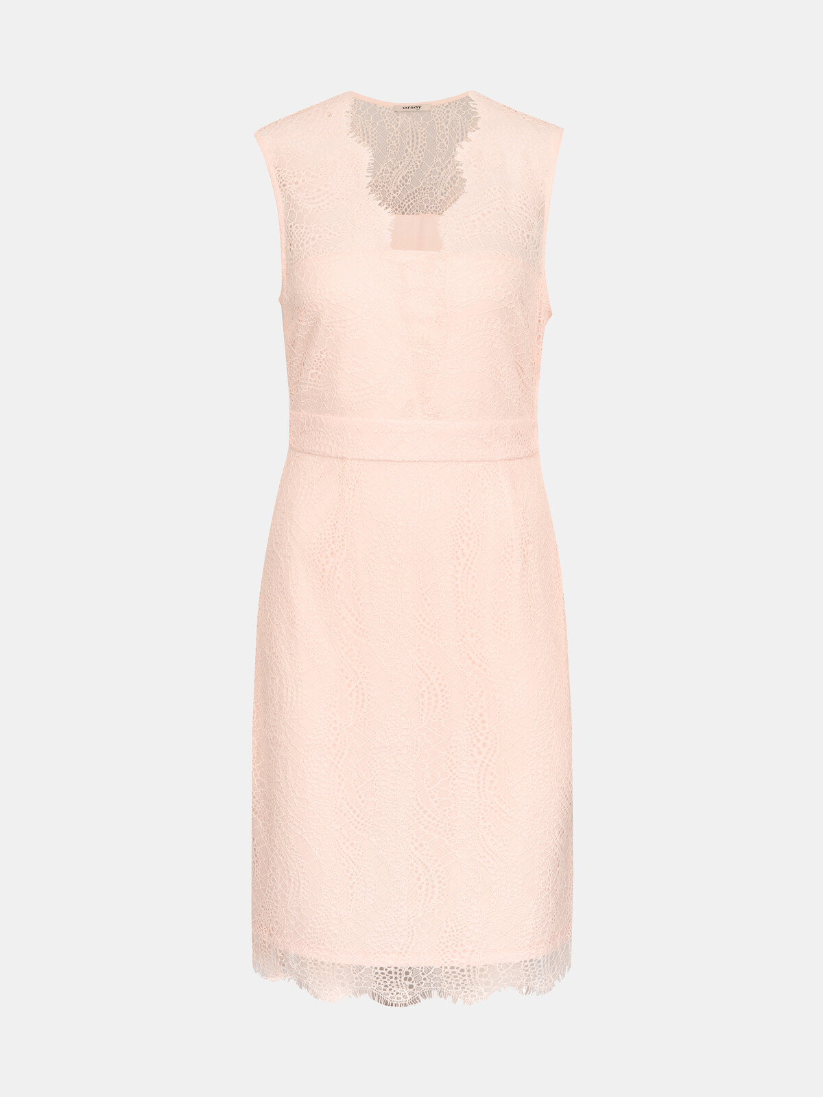 Svetloružové čipkované puzdrové šaty