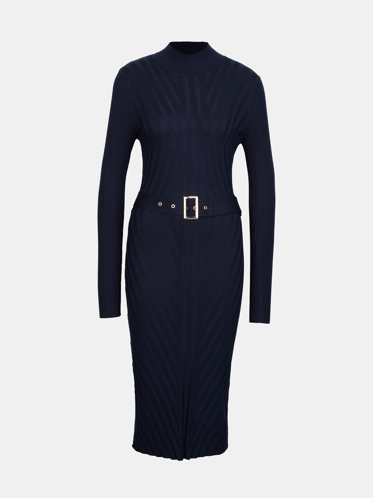 Tmavomodré dámske midi šaty s opaskom