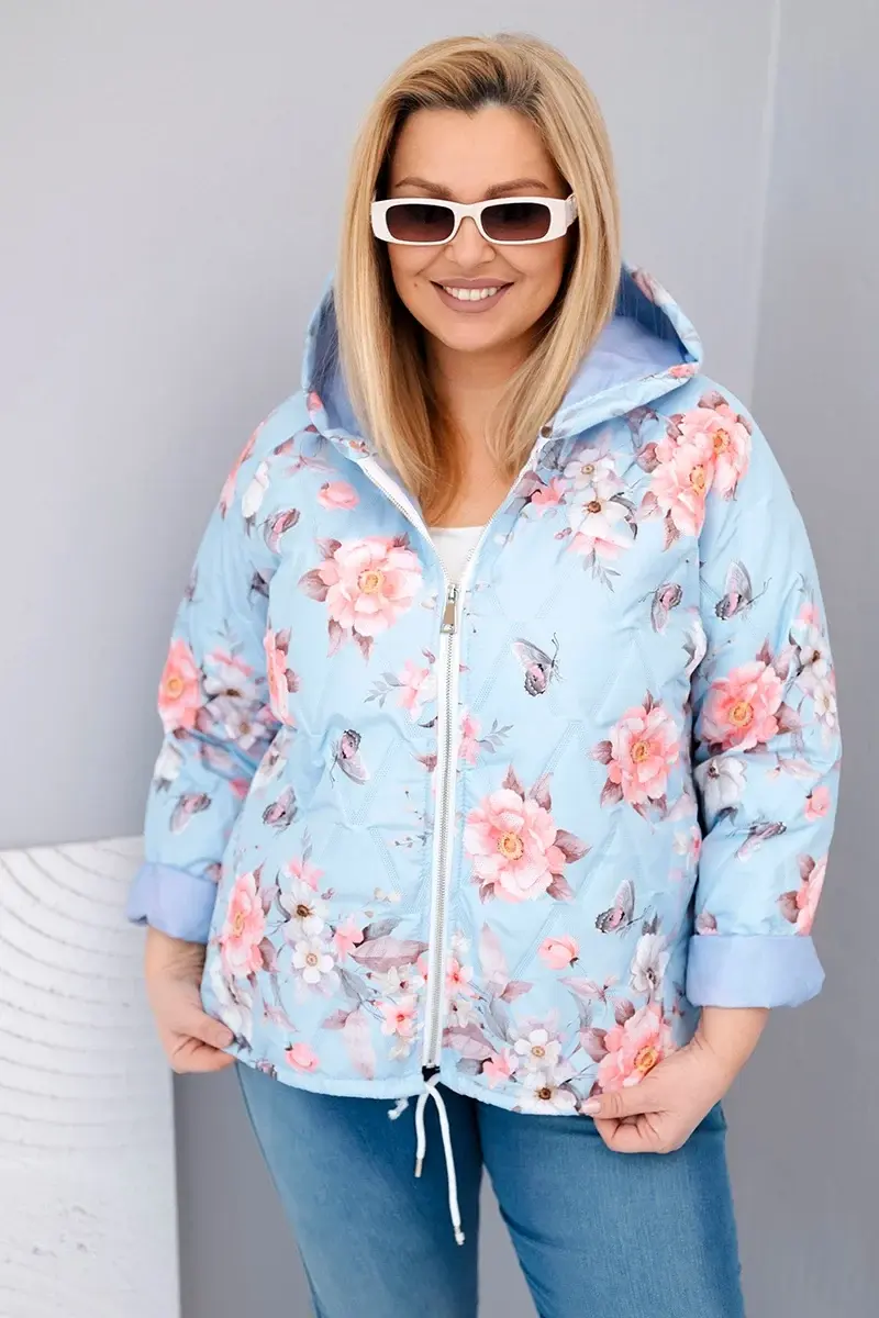 Dámska prechodná bunda s kapucňou a kvetinovým vzorom