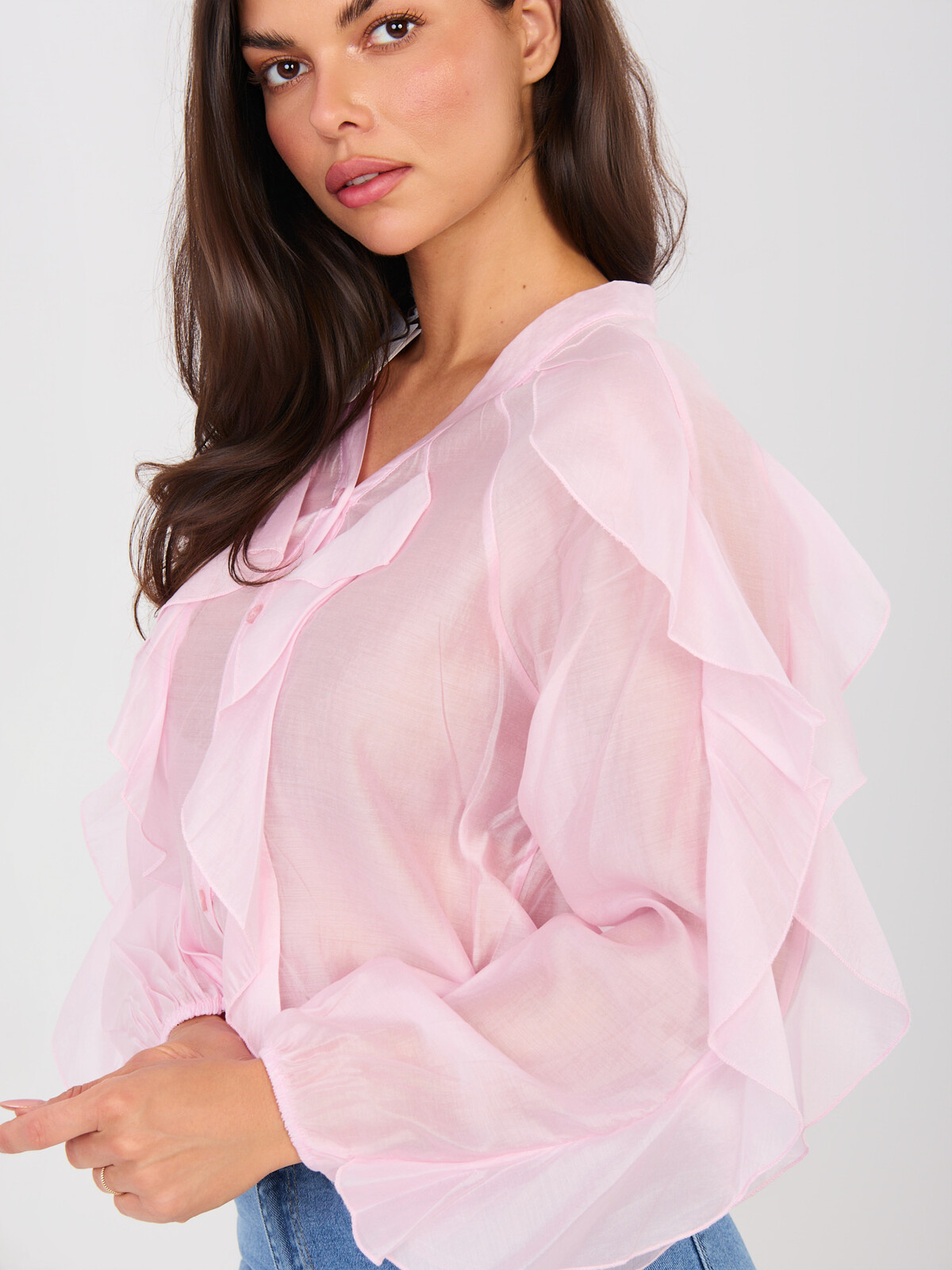 Ružová šifónová blúzka s volánmi