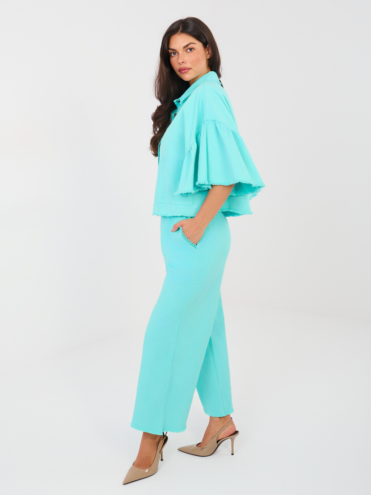 Tyrkysový komplet s voľnými rukávmi