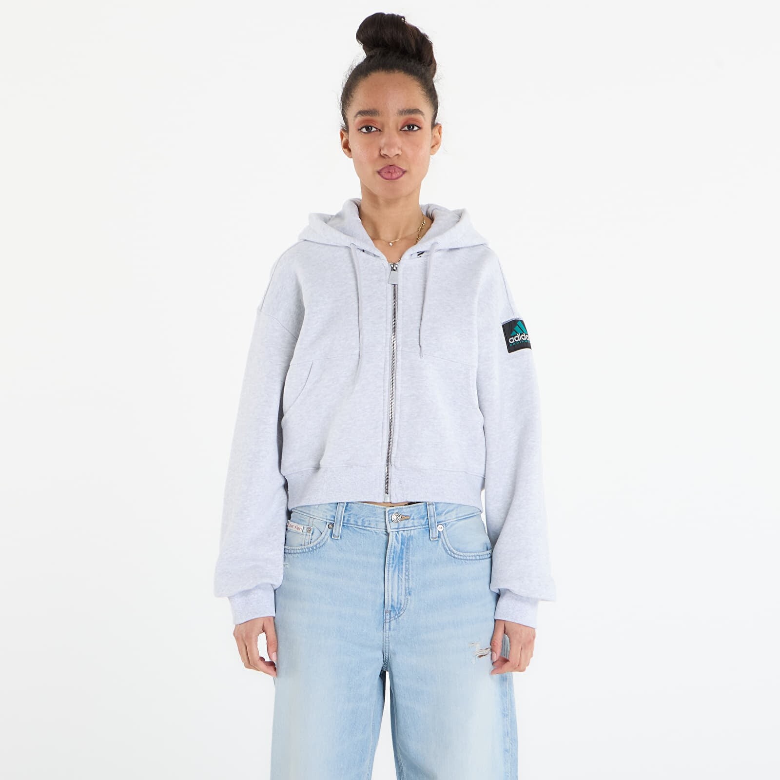 Mikina adidas Cropped Hoodie Light Solid Grey M