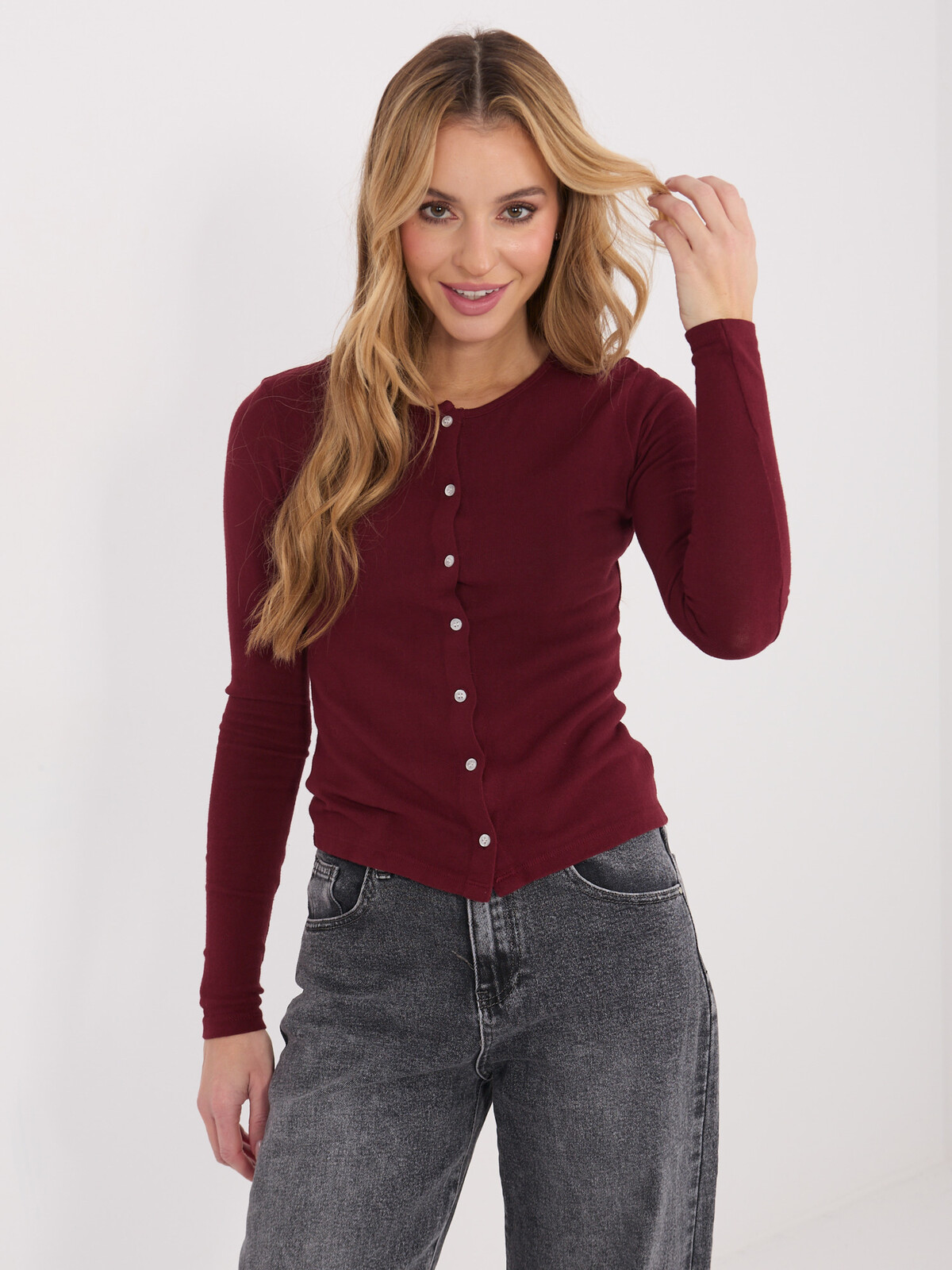 Bordový sveter na gombíky