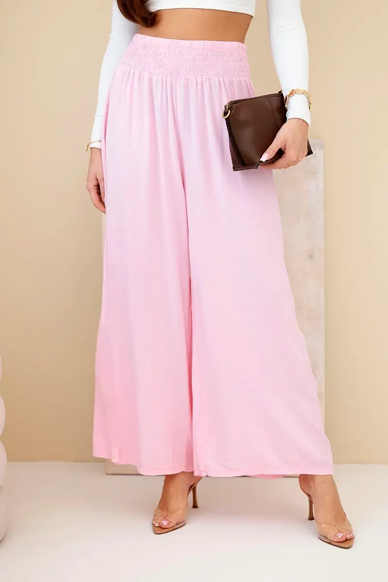 Dámske viskózové palazzo nohavice svetloružové