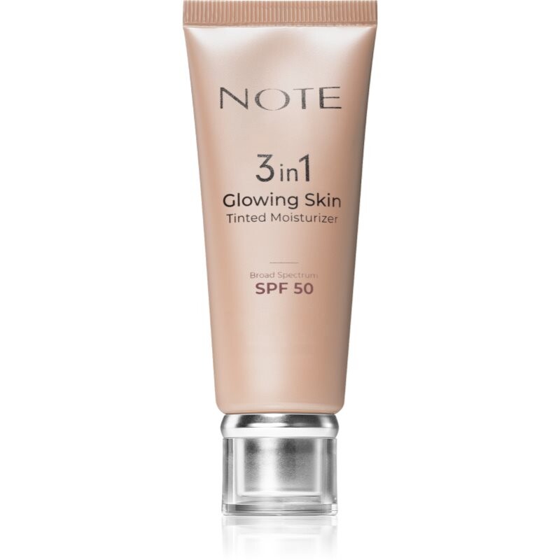 Note Cosmetique 3 in 1 Glowing Skin tónujúci hydratačný krém pre rozjasnenie pleti SPF 50 30 ml