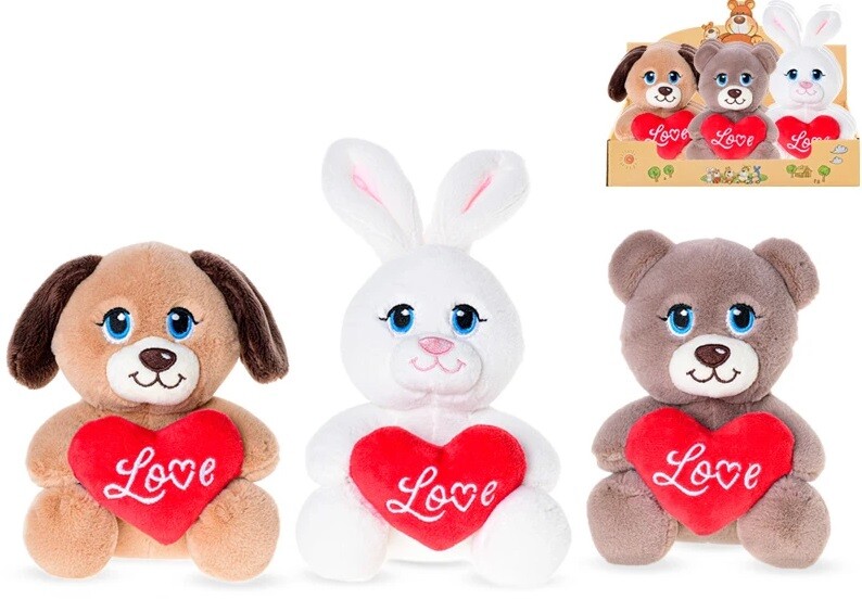 Zvieratko plyšové sediace so srdiečkom 15cm