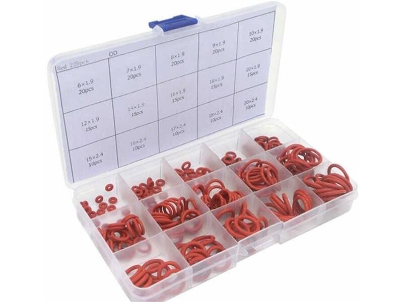 Sada tesniacich krúžkov 225ks, silikón, odolnosť do 200°C