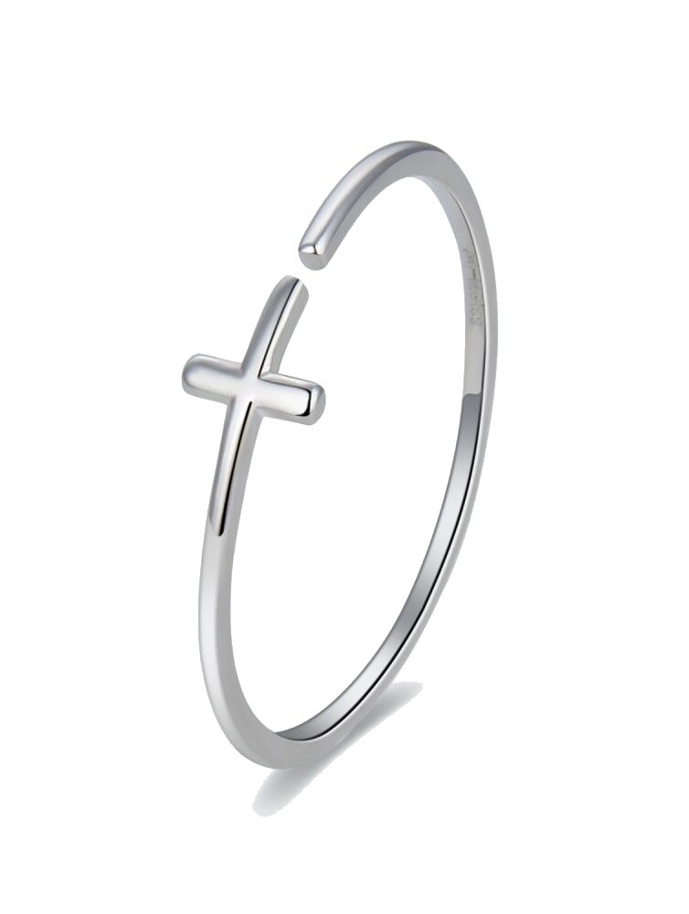 MOISS Minimalistický strieborný prsteň pre ženy Krížik R0002585-P 56 mm