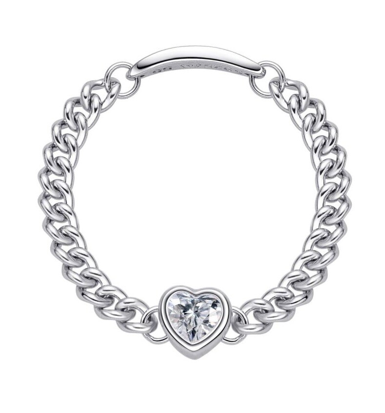 MOISS Strieborný retiazkový prsteň Trblietavé srdce CZR00011-P 53 mm