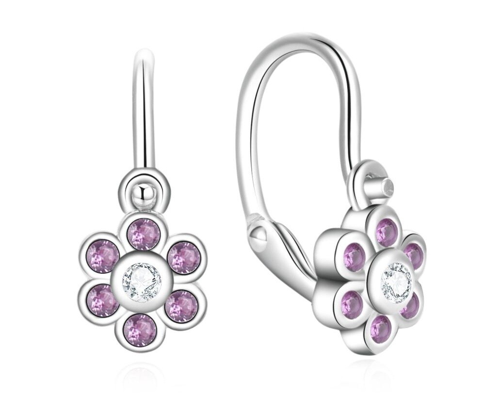 MOISS Strieborné detské náušnice Kytička so zirkónmi E0000661