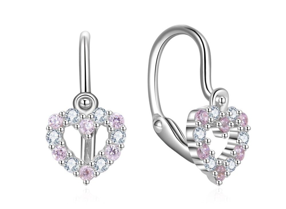 MOISS Strieborné detské náušnice Srdiečko so zirkónmi E0000652