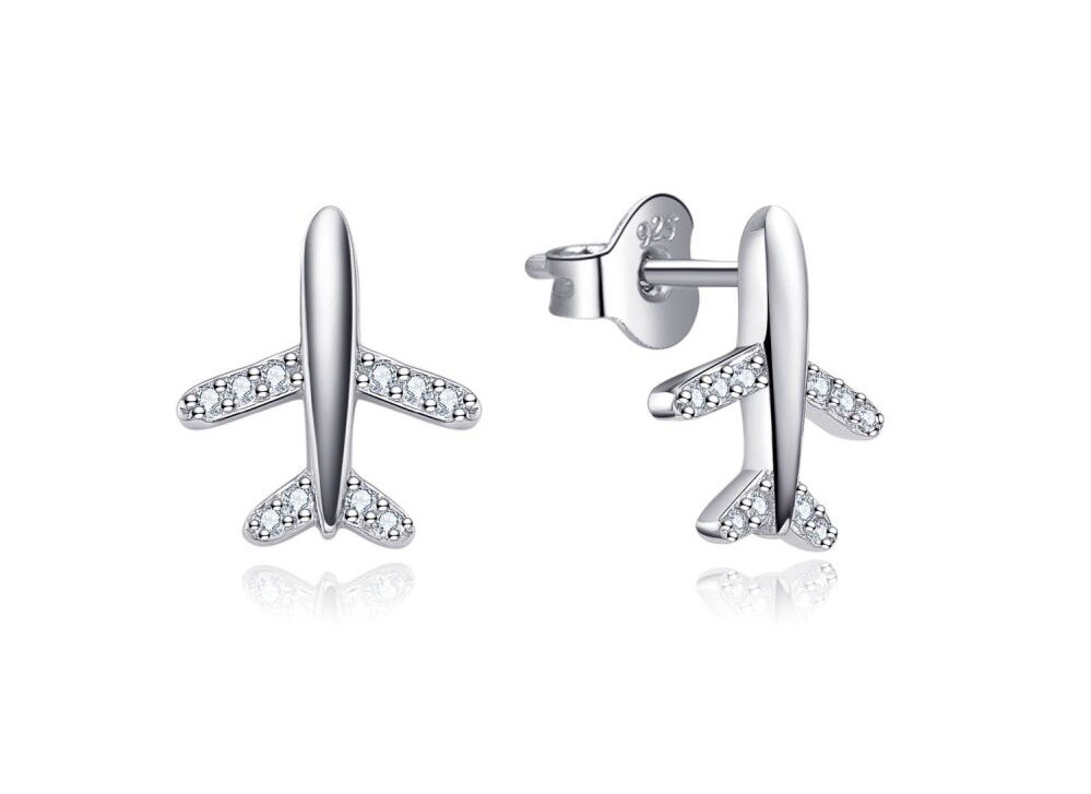 MOISS Strieborné náušnice Lietadlo so zirkónmi E0001960
