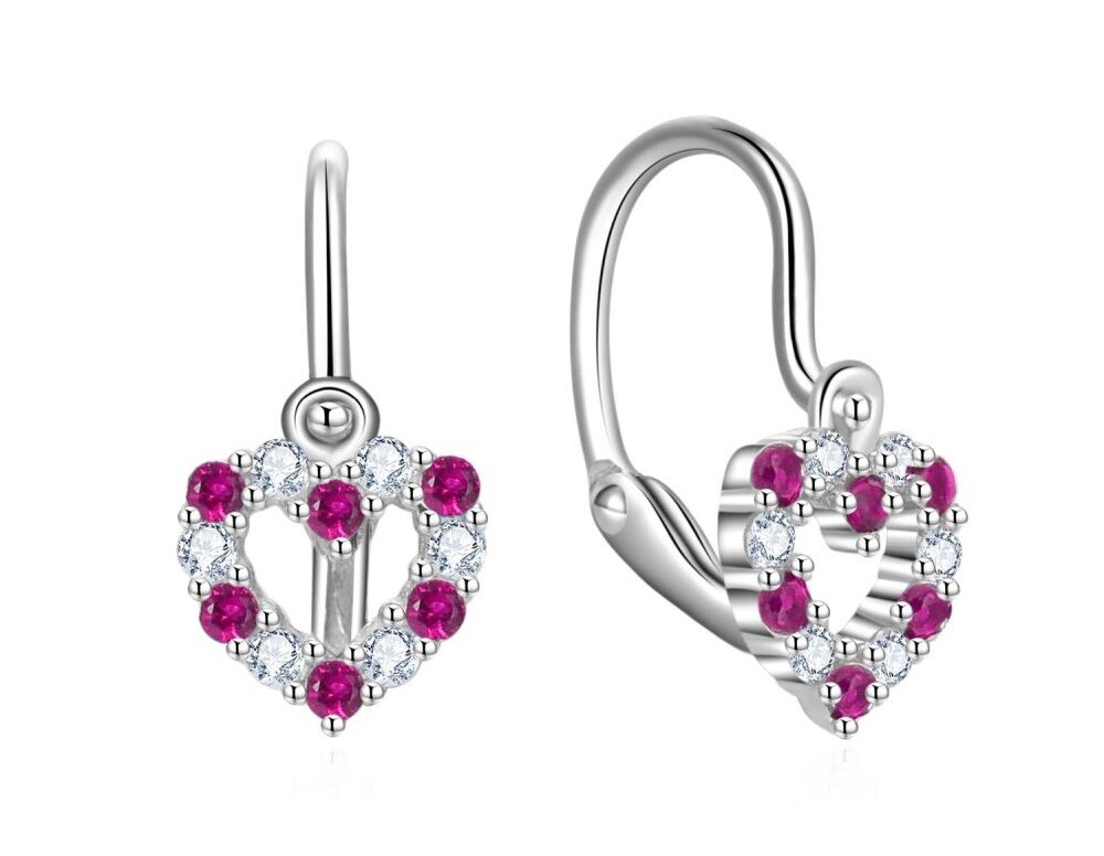 MOISS Strieborné detské náušnice Srdiečko so zirkónmi E0000651