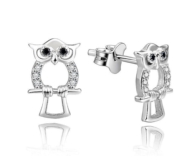 MOISS Strieborné náušnice kôstky Sova so zirkónmi E0002635