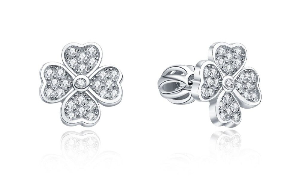 MOISS Strieborné náušnice kôstky Štvorlístok so zirkónmi E0001277