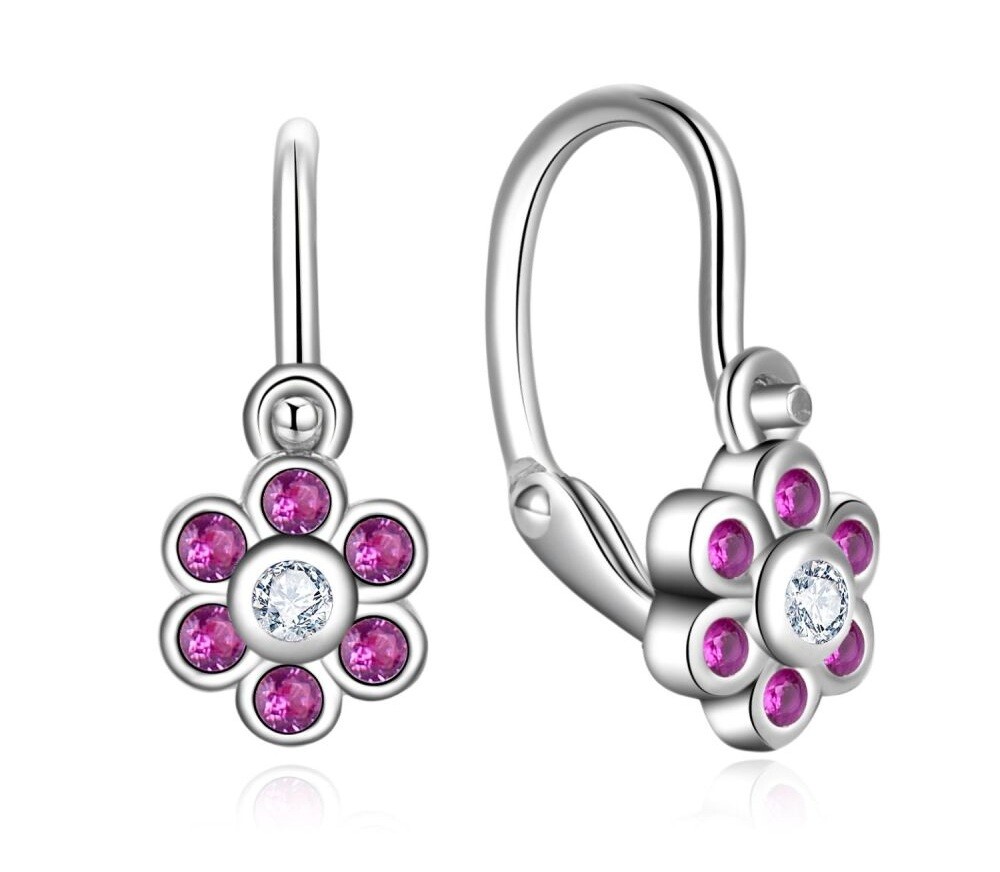 MOISS Strieborné detské náušnice Kytička so zirkónmi E0000660