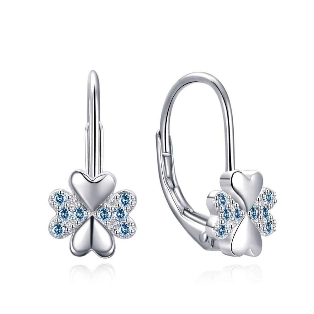 MOISS Strieborné náušnice s modrými zirkónmi štvorlístky E0000569