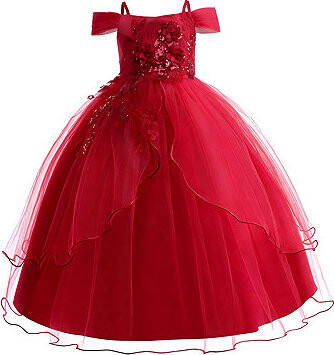 Princess Pohádkové šaty na ramínka vel. 116 - Červené s květinami