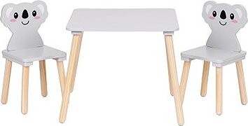 ECOTOYS 6163 Dětský dřevěný stolek s židličkami Koala, šedý