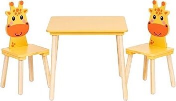 ECOTOYS 6162 Dětský dřevěný stolek s židličkami Žirafa, žlutý