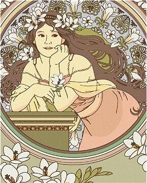 Diamondi – REPRODUKCIA ŽENA A BIELE KVETY (ALFONS MUCHA), 40 × 50 cm, bez rámu a bez napnutia plátna