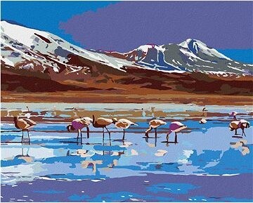 Diamondi – JAZERO S PLAMENIAKMI, 40 × 50 cm, bez rámu a bez napnutia plátna