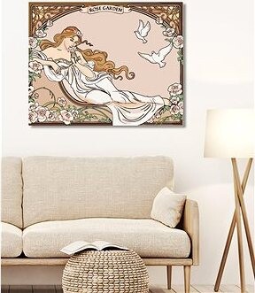 Diamondi – REPRODUKCIA ŽENA ZÁHRADA RUŽÍ (ALFONS MUCHA), 40 × 50 cm, bez rámu a bez napnutia plátna