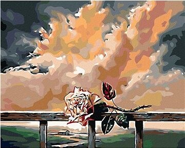 Diamondi – POLOŽENÁ RUŽE NA ZÁBRADLÍ, 40 × 50 cm, bez rámu a bez napnutia plátna