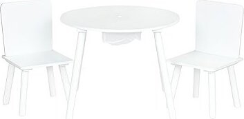ECOTOYS WH135 Dětská sada nábytku, kulatý stolek a 2 židle, otvor na hračky, bílá