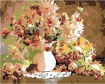 Diamondi – BOHATÁ KYTICA V BIELEJ VÁZE, 40 × 50 cm, bez rámu a bez napnutia plátna