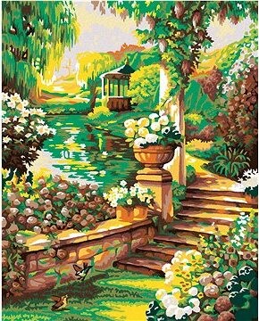 Diamondi – Diamantové maľovanie – KRÁSNA KVETINOVÁ ZÁHRADKA S ALTÁNKOM, 40 × 50 cm, bez rámu a bez napnutia plátna