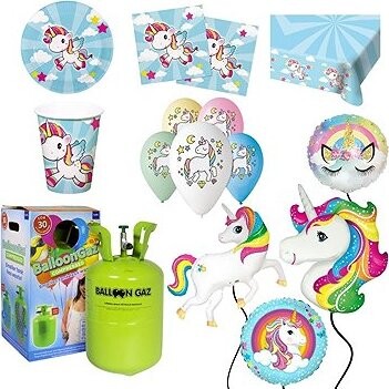 KINGOFBAL Dětská narozeninová sada jednorožec s balónky a heliem, 10 osob