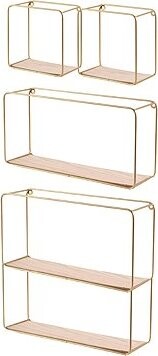DOCHTMANN Sada 4 ks nástenná polica kov-drevo, zlatá