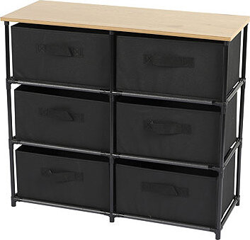 DOCHTMANN Regál s úložnými boxy, černý, 6 polic, 75,5 × 29,7 × 68 cm