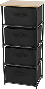 DOCHTMANN Regál s úložnými boxy, černý, 4 police, 39 × 29,7 × 89 cm