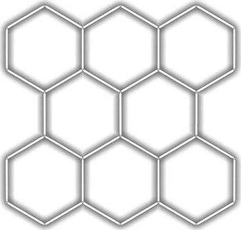 Escape6 Kompletné LED hexagónové svietidlo biele 6500 K, rozmery 8 elementov 252 × 238 cm