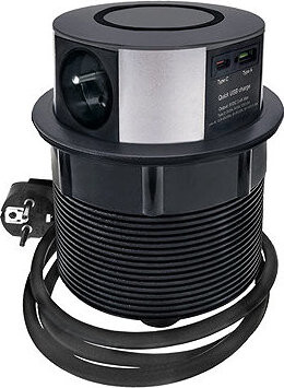 Solight 3z + USB A + C 20 W PD, Wireless 10 W, výsuvný blok zásuviek, 2 m, čierny