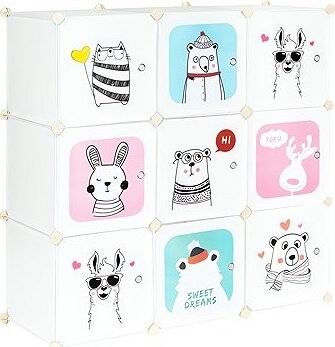 ModernHome Dětská modulová skříň, 9 polic, 109 × 109 × 37 cm, zvířátka