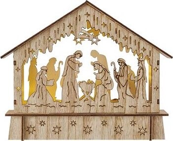EMOS LED vianočný Betlehem drevený, 15 cm, 2× AA, vnútorný, teplá biela, časovač