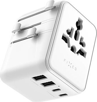 FIXED Voyager Travel GaN PD 70W pro EU UK a USA/AUS s 3xUSB-C a 2xUSB výstupem bílý
