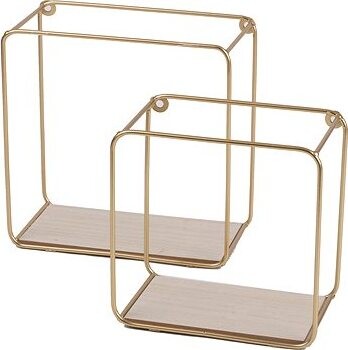 DOCHTMANN Sada 2 ks nástenná polica kov-drevo, zlatá