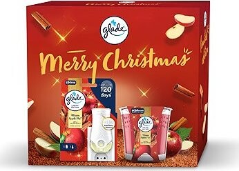 GLADE Vianočný balíček (Electric strojček s náplňou a sviečka Warm Apple Pie 112 g + 20 ml)
