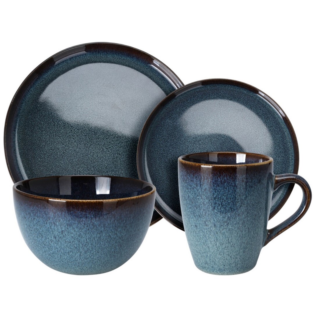 Keramická jídelní sada 16 ks Glacy nádobí modrá
